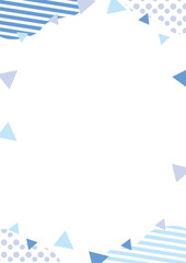 ボーダーとドットのメンフィスフレーム・背景_縦_ブルー