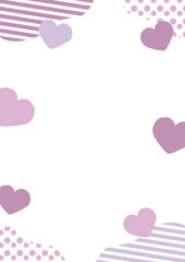 ボーダーとドットとハートのフレーム・背景_縦_パープル