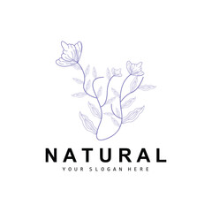 Simple Botanical Leaf and Flower Logo, Vector Natural Line Style, Decoration Design, Banner, Flyer, Wedding Invitation, and Product Branding