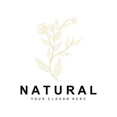 Simple Botanical Leaf and Flower Logo, Vector Natural Line Style, Decoration Design, Banner, Flyer, Wedding Invitation, and Product Branding