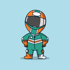 cute racer confused looking at something, vector illustration.