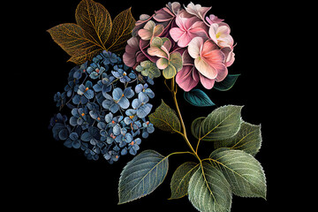 Hydrangea Flowers, Illustration, Generative AI