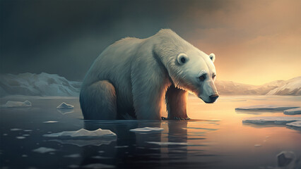 Obraz na płótnie Canvas polar bear on melting ice, ai generated