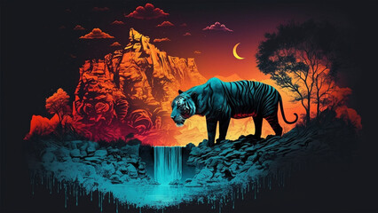 Surreal tiger in surreal setting, ai generated