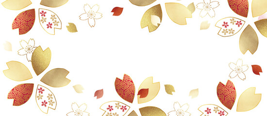 桜, 水彩, 和柄, 花, 花びら, 春, 桜吹雪, 和, 和風, 金箔, 金色, ゴールド, 