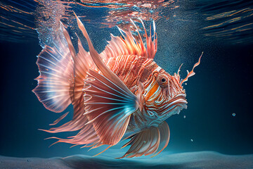 Fototapeta na wymiar A regal lionfish swimming in the open ocean.