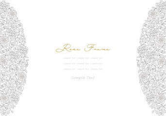 薔薇 クラシカルなフレーム枠 線画 モノクロ