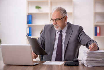 Naklejka premium Old male employee working in the office