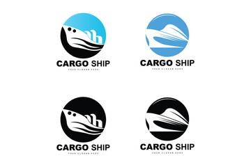 Cargo Ship Logo, Fast Cargo Ship Vector, Sailboat, Design For Ship Manufacturing Company, Waterway Sailing, Marine Vehicles, Transport, Logistics