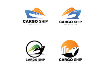 Obraz premium Cargo Ship Logo, Fast Cargo Ship Vector, Sailboat, Design For Ship Manufacturing Company, Waterway Sailing, Marine Vehicles, Transport, Logistics