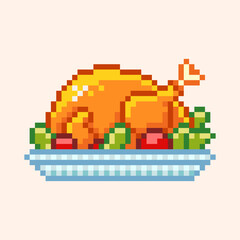Delicious chicken dish perfect pixel art style for stickers and decorations