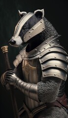 Cute Stylish and Cool Animal Badger Knight of the Middle Ages: Armor, Castle, Sword, and Chivalry in a Colorful and Adorable Illustration (generative AI)
