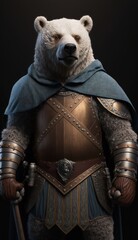 Cute Stylish and Cool Animal Bear Knight of the Middle Ages: Armor, Castle, Sword, and Chivalry in a Colorful and Adorable Illustration (generative AI)