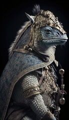 Fototapeta na wymiar Cute Stylish and Cool Animal Chameleon Knight of the Middle Ages: Armor, Castle, Sword, and Chivalry in a Colorful and Adorable Illustration (generative AI)