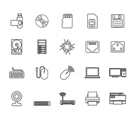 Set of Computer Hardware outline icons