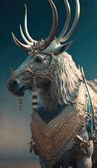 Cute Stylish and Cool Animal Elk Knight of the Middle Ages: Armor, Castle, Sword, and Chivalry in a Colorful and Adorable Illustration (generative AI)