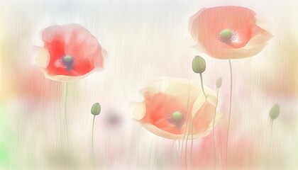 painted flowers on a light pastel background for spring greeting card. Generative AI