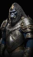 Fototapeta premium Cute Stylish and Cool Animal Gorilla Knight of the Middle Ages: Armor, Castle, Sword, and Chivalry in a Colorful and Adorable Illustration (generative AI)