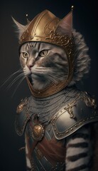 Cute Stylish and Cool Animal LaPerm Cat Knight of the Middle Ages: Armor, Castle, Sword, and Chivalry in a Colorful and Adorable Illustration (generative AI)