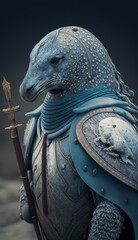 Cute Stylish and Cool Animal leopard seal Knight of the Middle Ages: Armor, Castle, Sword, and Chivalry in a Colorful and Adorable Illustration (generative AI)