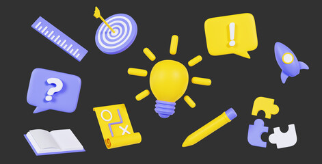 3d illustration Icons on the theme of creativity and ideas.