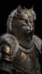 Cute Stylish and Cool Animal Wild cat Knight of the Middle Ages: Armor, Castle, Sword, and Chivalry in a Colorful and Adorable Illustration (generative AI)