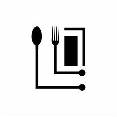 L letter logo design with spoon, fork and square. Can be used for cafe, restaurant, decoration and food business logos.