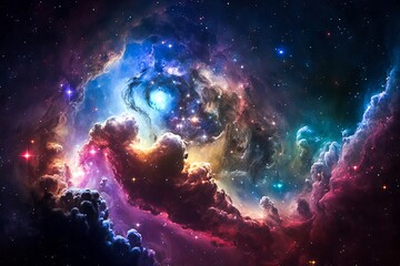 Obraz na płótnie Canvas Nébula espacial, estrelas e planetas revelam encantos do universo