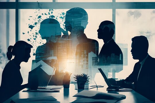 Pessoas, homem e mulheres de neg&oacute;cios, falam e trocam ideias para um futuro de sucesso