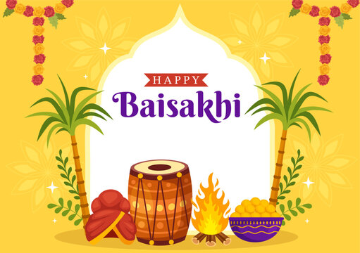 Happy Baisakhi With Hindi message (Baisakhi Di Lakh Lakh Vadhaiyan)  Celebrate Vaisakhi Festival Background. Stock Vector | Adobe Stock