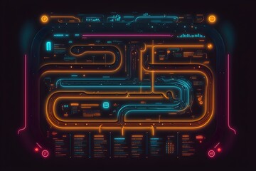 Data visualization. Neon and minimal computer technology design