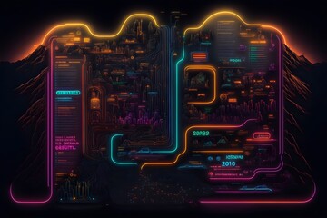 Data visualization. Neon and minimal computer technology design