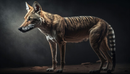 Fototapeta na wymiar Photorealistic ai artwork of a thylacine or Tasmanian tiger in a studio style image. Generative ai.