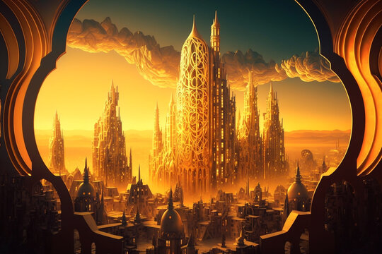 AI-Generated Alien Extraterrestrial Sci-fi Golden City