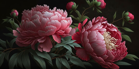 Chinese peony flowers. AI-Generated