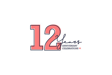 12 year anniversary. Anniversary template design concept with golden ribbon for birthday celebration event, invitation card, greeting card, banner, poster, flyer, book cover. Vector Template