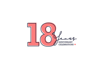 18 year anniversary. Anniversary template design concept with golden ribbon for birthday celebration event, invitation card, greeting card, banner, poster, flyer, book cover. Vector Template