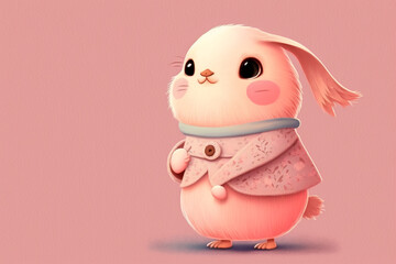 Cute bird on pink copy space background made with Generative AI