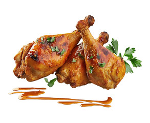 Seasoned chicken drumsticks grilled on barbecue . AI generated Illustration.