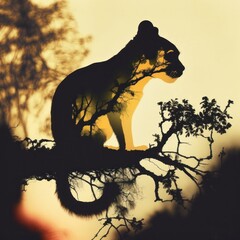 Cool and Beautiful Double Exposure Silhouette Squirrel Monkey Animal in Natural Habitat: A Colorful Illustration of Wildlife in Creative Photo Manipulation generative AI