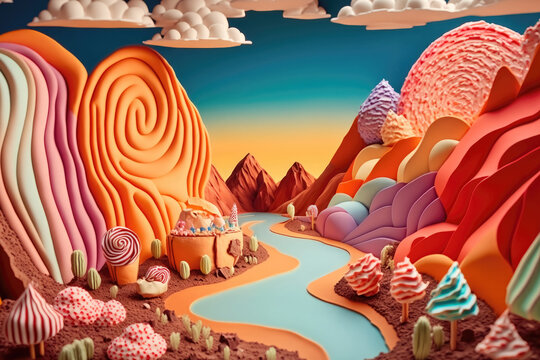 Landscape made with candy. Generative AI