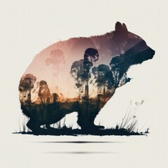Cool and Beautiful Double Exposure Silhouette Wombat Animal in Natural Habitat: A Colorful Illustration of Wildlife in Creative Photo Manipulation generative AI