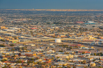 High angle view of the beautiful El Paso city and Ciudad Juarez of Mexico from the overlook