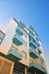 Low angle view of modern condo building in Armacao de Pera