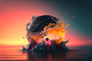 3d elements splashing into water