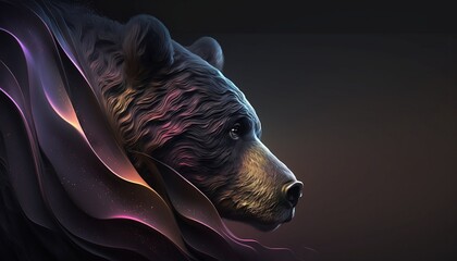 3D Abstract Grizzly Bear Wild Animal on Dark Background, Generative AI, Illustration