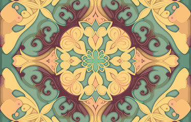 Flower mandala seamless pattern pastel tone. Abstract graphic fabric line modern elegant minimal vintage retro style. Design for texture textile print art design background wallpaper backdrop.