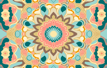 Flower mandala seamless pattern pastel tone. Abstract graphic fabric line modern elegant minimal vintage retro style. Design for texture textile print art design background wallpaper backdrop.