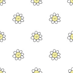 Retro Spring Collection - Happy Easter. Groovy vector seamless patterns and design elements - bunny, flowers, eggs, rainbow.