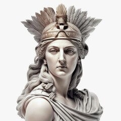 Sculpture of Athena Greek mythological goddess of battle strategy, and wisdom isolated on a white background, generative ai